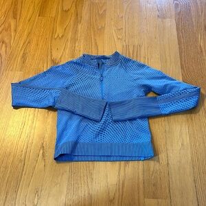 Lululemon restless pullover cropped half zip grid warp blue Nile/night sea 4/6